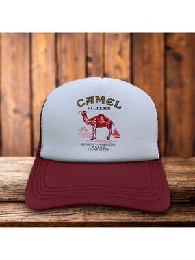 Camel Filters Turkish American Blend Cigarettes Mens Trucker Hat Maroon Vintage